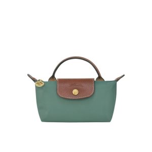 Pochettes Longchamp Pouch With Recycled canvas Grise Vert | 89053-PBCO