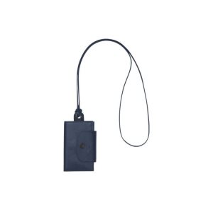 Porte-Cartes Longchamp Card With Necklace Cuir Bleu Marine | 17042-YAKD