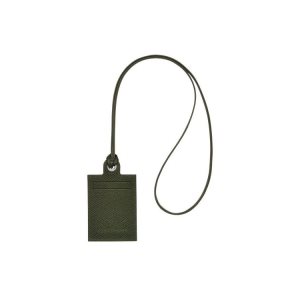 Porte-Cartes Longchamp Card With Necklace Forest Cuir Vert | 80143-ZVHQ