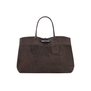 Sac À Main Longchamp L Ebony Cuir Cafe | 34015-TBIV