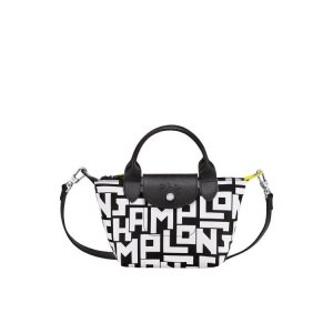 Sac À Main Longchamp Xs Tela Noir Blanche | 53718-LZQH