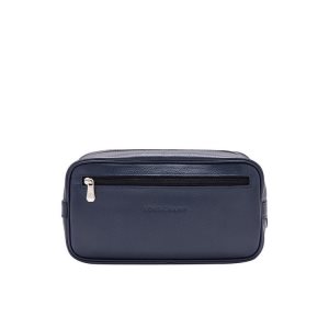 Trousses De Toilette Longchamp Cuir Bleu Marine | 67859-DOUT